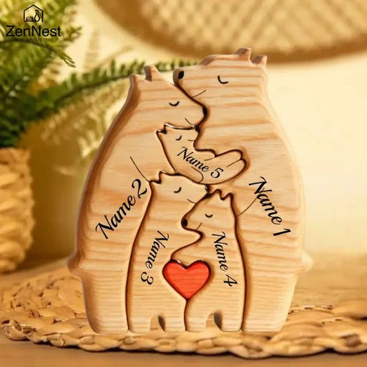 Art Wooden Bear Family Puzzle Personalized Name Custom Home Decor