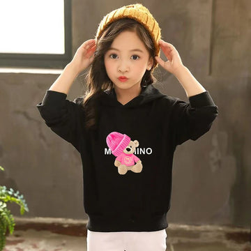 Children Hoodies Little Bear print Tops Toddler 3-12 Year Sweatshirr Coat black Clothing Boys Girls Fashion leisure Hoodie