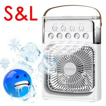 Portable Mini Fan 3 in 1 Cooler Home House LED USB Desk Bedroom Indoor Air Conditioner Humidifier Fans Summer Cool Living Room