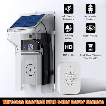 Wireless Doorbells with Solar Cover Camera High Definition Intelligent Video Door Bell Waterproof Smart Home Intercom Video Bell