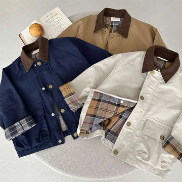 2025 UNITIM Spring Autumn Kids Boys Jacket Plaid Spliced Pocket Long Sleeve Toddler Boys Outerwears Coat Children Boys Jacket