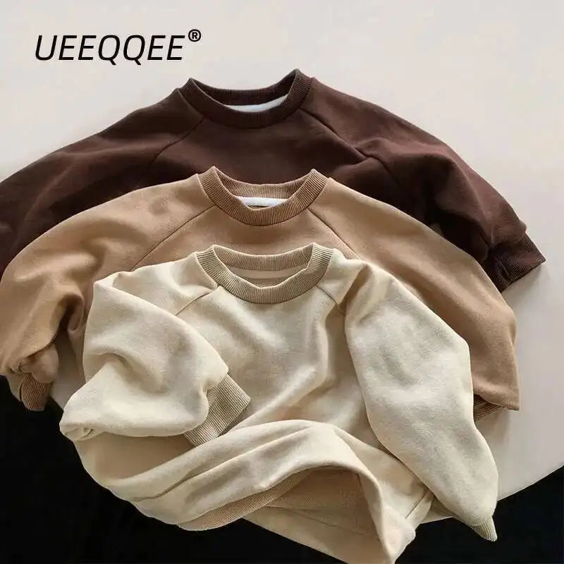 Spring Autumn Children Sweatshirts 1-8Y Boys Cotton Spliced Solid Casual Pullover Tops Korean Toddler Wear For Kids Clothing New