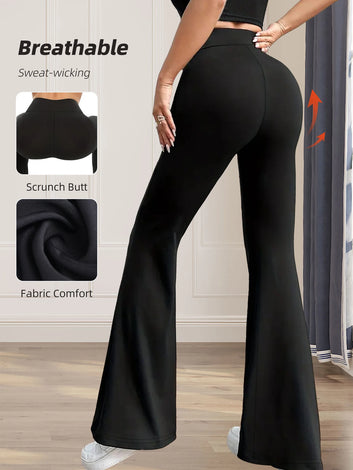 Women's spring and summer high waisted tight fitting flared pants, slim leg long black pants, thin wide leg pants for slim women