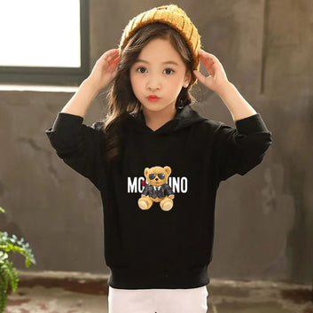 Children Hoodies Little Bear print Tops Toddler 3-12 Year Sweatshirr Coat black Clothing Boys Girls Fashion leisure Hoodie