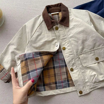 2025 UNITIM Spring Autumn Kids Boys Jacket Plaid Spliced Pocket Long Sleeve Toddler Boys Outerwears Coat Children Boys Jacket
